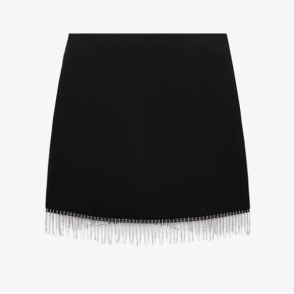 NWT Zara black mini skirt with silver rhinestone fringe detail - Picture 7 of 9